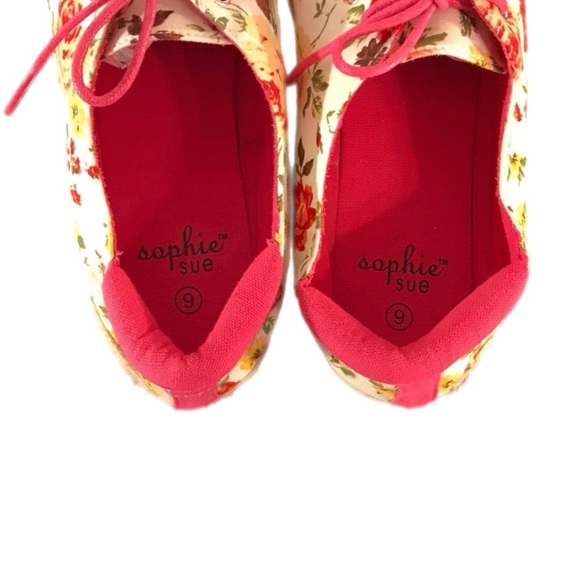 Sophie Sue Floral Print lace up Flats Size 9 - Picture 4 of 6